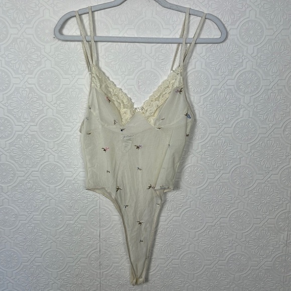 Vintage Je T’adore Lingerie Slip Bodysuit Sheer Embroidered Flowers Picnic Sexy - Picture 1 of 8